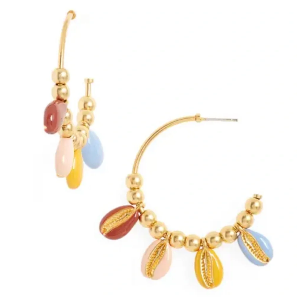 Madewell Women’s Enameled Cowrie Shell Hoop Earrings Multi Color Muted Blush